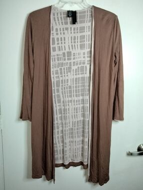 MarlaWynne (Size S) Brown & Pattern Reversible Open Front LS Tunic Cardigan